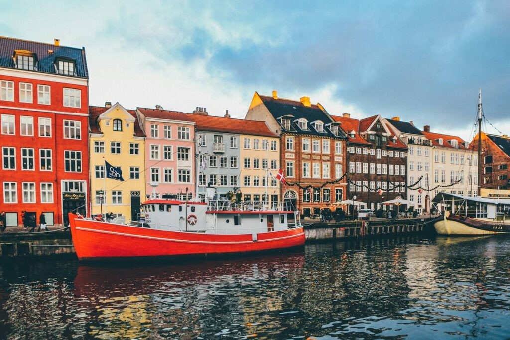 Townhouses along the waterfront in Denmark